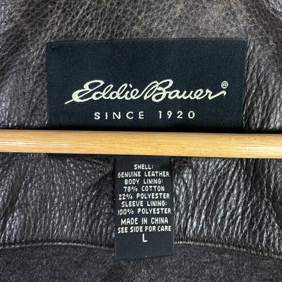 Eddie Bauer Leather Jacket Men's Large Short Brown Distressed Full Zip Bomber - Picture 6 of 15